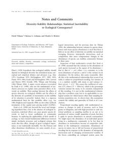 Notes and Comments Diversity-Stability Relationships: Statistical Inevitability or Ecological Consequence?