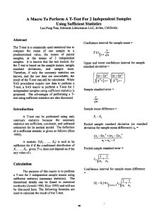 A Macro to Perform a T-Test for Two Independent Samples Using Sufficient Statistics