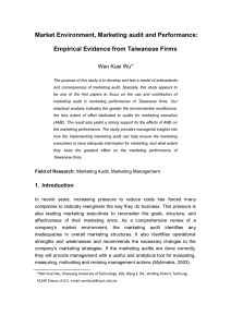 Market Environment, Marketing audit and Performance: Empirical Evidence from Taiwanese Firms: