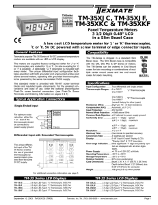TM-35XJC, TM-35XJF, TM-35XKC &amp; TM-35XKF Panel Temperature Meters 3 1/2 Digit 0.48” LCD