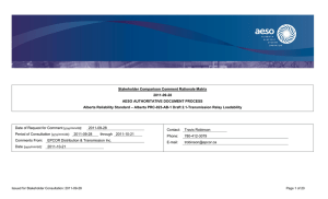 Stakeholder Comparison Comment Rationale Matrix 2011-09-28 AESO AUTHORITATIVE DOCUMENT PROCESS