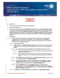 Alberta Reliability Standard Cyber Security – BES Cyber System Categorization CIP-002-AB-5.1