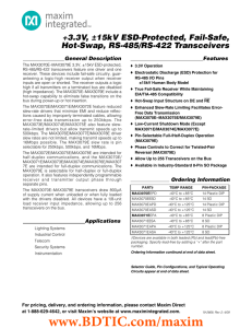 +3.3V, ±15kV ESD-Protected, Fail-Safe, Hot-Swap, RS-485/RS-422 Transceivers General Description Features