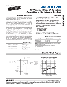 MAX9768 10W Mono Class D Speaker Amplifier with Volume Control General Description