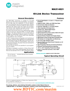 MAX14821 IO-Link Device Transceiver General Description Features