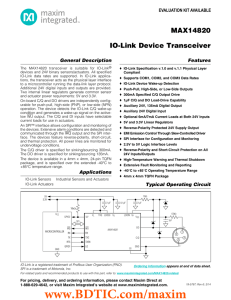 MAX14820 IO-Link Device Transceiver General Description Features