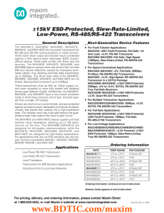 ±15kV ESD-Protected, Slew-Rate-Limited, Low-Power, RS-485/RS-422 Transceivers General Description Next-Generation Device Features