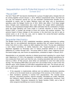 Sequestration and Its Potential Impact on Fairfax County “Fiscal Cliff” October 2012