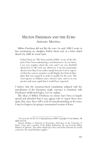Milton Friedman and the Euro Antonio Martino
