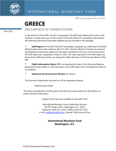 GREECE 2013 ARTICLE IV CONSULTATION