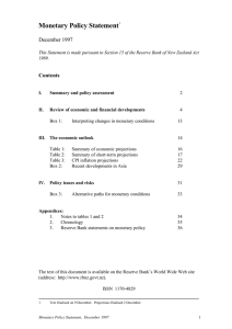 Monetary Policy Statement December 1997 Contents