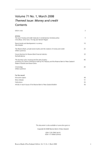 Volume 71 No. 1, March 2008 Contents Themed issue: Money and credit