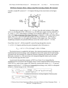 Lecture Notes 01 (continued): Transport of EM power down a long wire carrying a steady/DC current