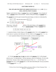 Lecture Notes 12: Lienard-Wiechert Retarded Potentials for Moving Point Charge, Retarded Electric and Magnetic Fields Associated with Moving Point Charge