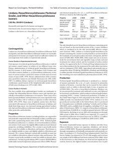 Lindane, Hexachlorocyclohexane (Technical Report on Carcinogens, Thirteenth Edition