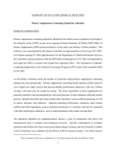 SUMMARY OF DATA FOR CHEMICAL SELECTION BASIS OF NOMINATION