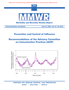 Prevention and Control of Influenza Recommendations of the Advisory Committee