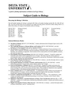 Subject Guide to Biology  Browsing the Biology Collection