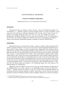 MITOCHONDRIAL DISORDERS - A Review of Anesthetic Considerations - Introduction