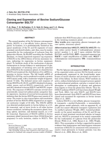 Cloning and Expression of Bovine Sodium/Glucose Cotransporter SGLT2* J. Dairy Sci. 88:2738–2748