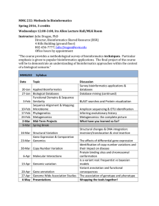 MMG 232: Methods In Bioinformatics Spring 2016, 3 credits