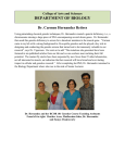 DEPARTMENT OF BIOLOGY Dr. Carmen Hernandez Retires College of Arts and Sciences
