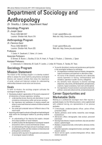 Department of Sociology and Anthropology Dr. Timothy J. Carter, Department Head Sociology Program
