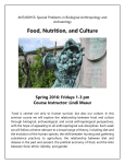 Food, Nutrition, and Culture  Spring 2016: Fridays 1-3 pm