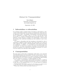 Abstract for ‘Consequentialism’ 1 Inferentialism vs referentialism David Ripley