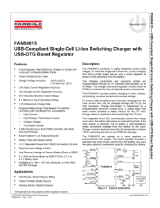 FAN54015 USB-Compliant Single-Cell Li-Ion Switching Charger with USB-OTG Boost Regulator