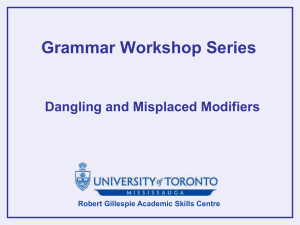 Grammar Workshop Series  Dangling and Misplaced Modifiers Robert Gillespie Academic Skills Centre