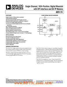 AD5174 Single-Channel, 1024-Position, Digital Rheostat with SPI Interface and 50-TP Memory
