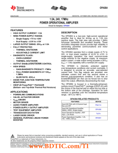 1.5A, 24V, 17MHz POWER OPERATIONAL AMPLIFIER OPA564 FEATURES