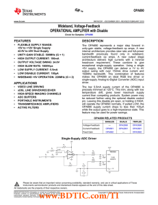Wideband, Voltage-Feedback OPERATIONAL AMPLIFIER with Disable OPA690 FEATURES
