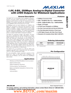 MAX1121 1.8V, 8-Bit, 250Msps Analog-to-Digital Converter with LVDS Outputs for Wideband Applications