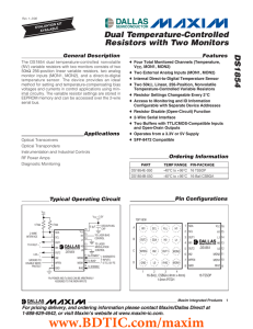 DS1854 Dual Temperature-Controlled Resistors with Two Monitors General Description