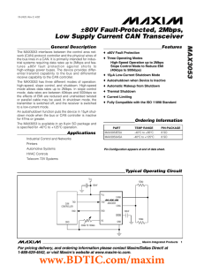 MAX3053 ±80V Fault-Protected, 2Mbps, Low Supply Current CAN Transceiver General Description