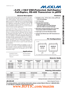 MAX13181E–MAX13184E +5.0V, ±15kV ESD-Protected, Half-Duplex/ Full-Duplex, RS-485 Transceiver in µDFN General Description