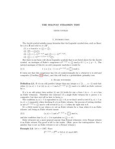 THE SOLOVAY–STRASSEN TEST 1. Introduction