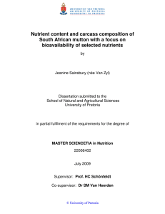 Nutrient content and carcass composition of bioavailability of selected nutrients