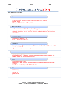 The Nutrients in Food  (Key) Describe each of the nutrients.