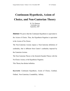 Continuum Hypothesis, Axiom of Choice, and Non-Cantorian Theory