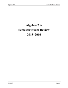 Algebra 2 A Semester Exam Review 2015–2016