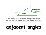 adjacent angles Two angles in a plane which share a common