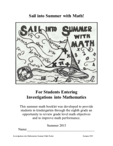 Sail into Summer with Math!  For Students Entering Investigations  into Mathematics
