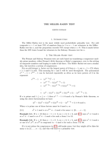 THE MILLER–RABIN TEST 1. Introduction