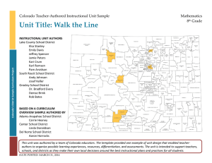 Unit Title: Walk the Line Colorado Teacher-Authored Instructional Unit Sample Mathematics 8