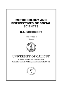 UNIVERSITY OF CALICUT METHODOLOGY AND PERSPECTIVES OF SOCIAL SCIENCES