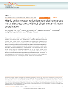 Highly active oxygen reduction non-platinum group metal electrocatalyst without direct metal–nitrogen coordination