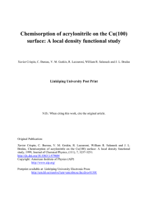 Chemisorption of acrylonitrile on the Cu(100) Linköping University Post Print